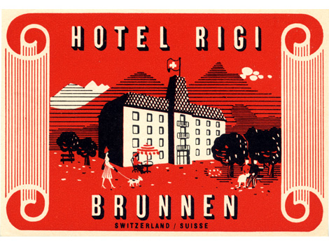 Swiss Modern luggage label - Hotel Rigi  Brunnen Switzerland