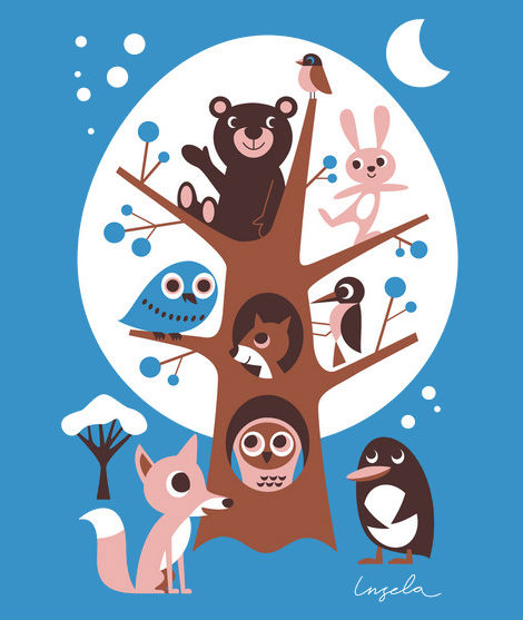 Affiche Friends in tree Ingela P. Arrhenius - Omm Design - Pastel Shop